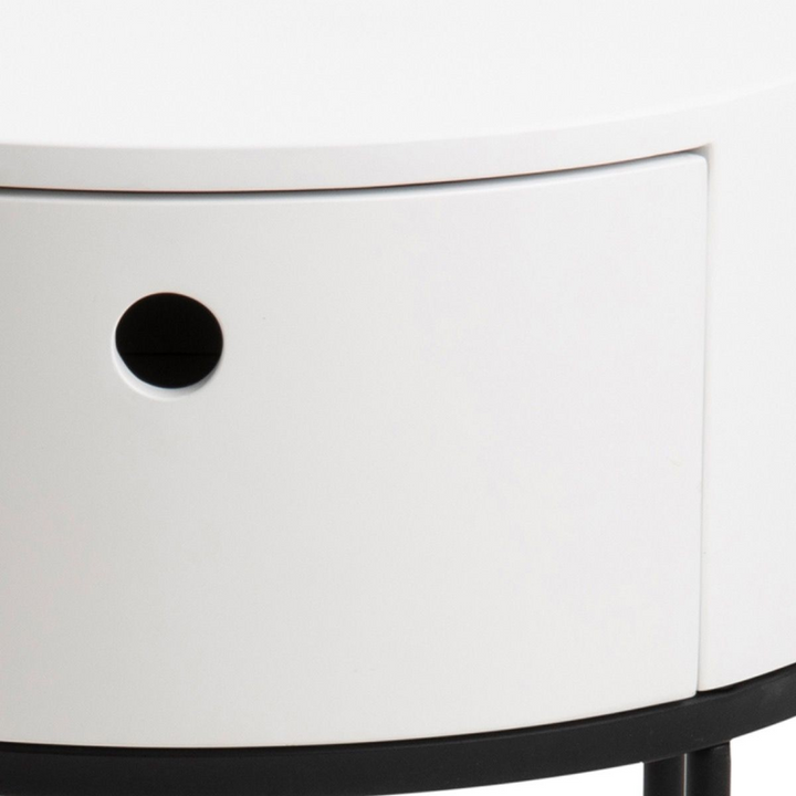 Maidstone Round Bedside Table in White and Black | Bedside Cabinet | Bedside Cabinets | Bedroom Cabinet