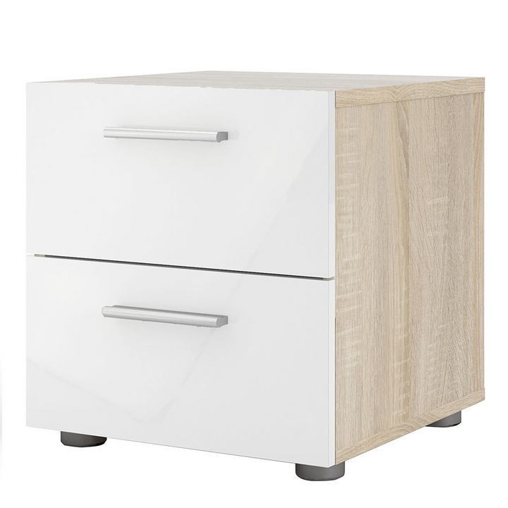 Ende Bedside 2 Drawers in Oak with White High Gloss | Bedside Cabinet | Bedside Cabinets | Bedroom Cabinet