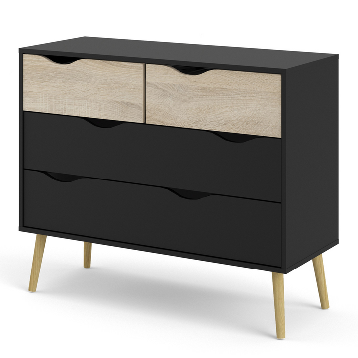 Luton Chest of 4 Drawers in Black and Oak | Chest of Drawers | Drawers 