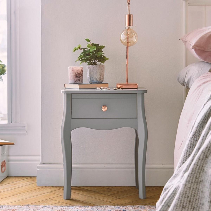 Rhyl Nightstand in Folkestone Grey with Rose Gold Colour Handles | Bedside Cabinet | Bedside Cabinets | Bedroom Cabinet