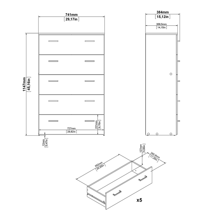 Longton Chest of 5 Drawers in White | Chest of Drawers | Drawers 