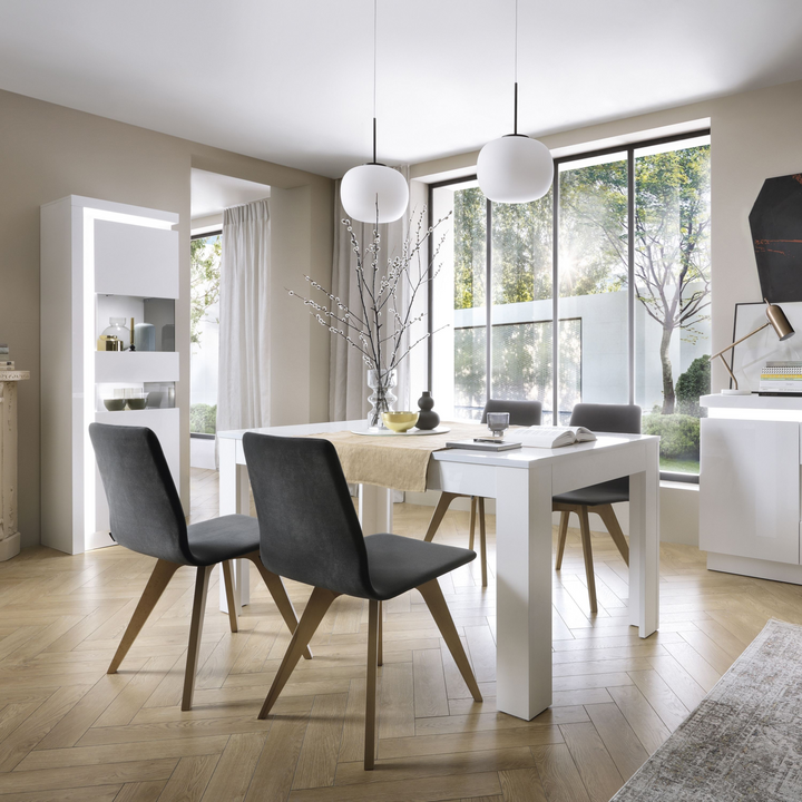 Earley Tall Narrow Display Cabinet (RHD) (including LED lighting) in White and High Gloss | Dining Cabinet | Dining Cabinets