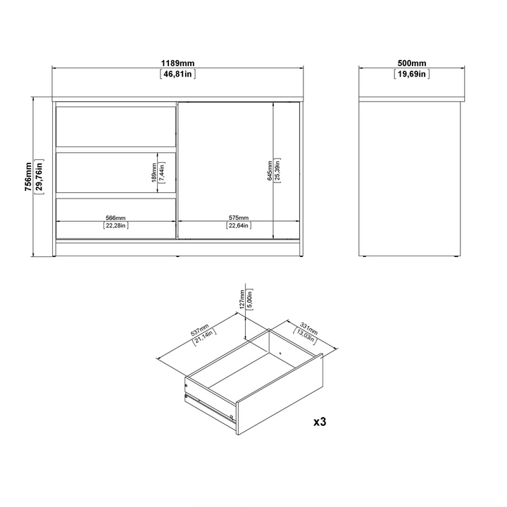 Brook Storage Unit with 1 Sliding Door and 3 Drawers in Jackson Hickory Oak | Living Room Cabinets | Living Room Cabinet