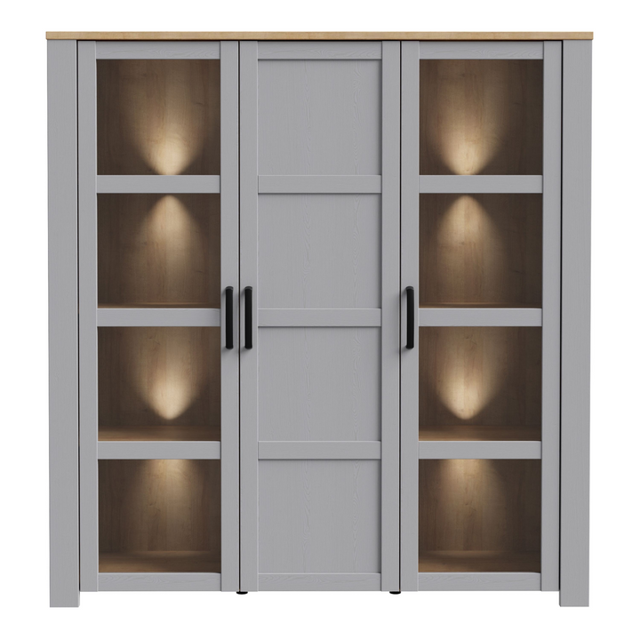 Hitchin 3 Door Large Display Cabinet in Riviera Oak/Grey Oak | Dining Cabinet | Dining Cabinets