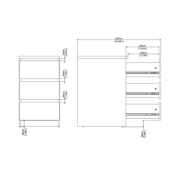 Brook Bedside 3 Drawers in White High Gloss | Bedside Cabinet | Bedside Cabinets | Bedroom Cabinet