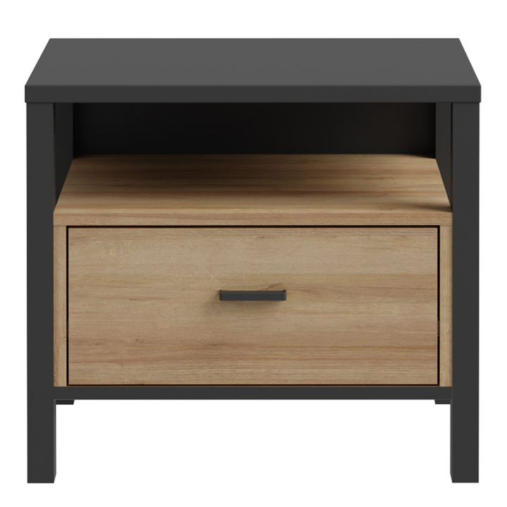 Upminster Bedside in Matt Black/Riviera Oak | Bedside Cabinet | Bedside Cabinets | Bedroom Cabinet