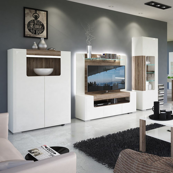 Rainham Tall Narrow Glazed Display Cabinet with Internal Shelves (inc. Plexi Lighting) | Dining Cabinet | Dining Cabinets