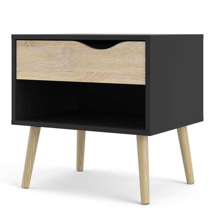 Luton Bedside 1 Drawer in Black and Oak | Bedside Cabinet | Bedside Cabinets | Bedroom Cabinet