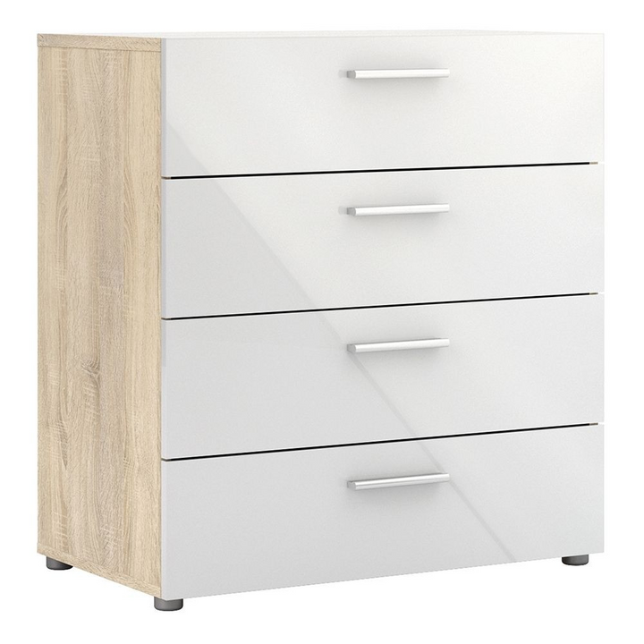 Ende Chest of 4 Drawers in Oak with White High Gloss | Chest of Drawers | Drawers 