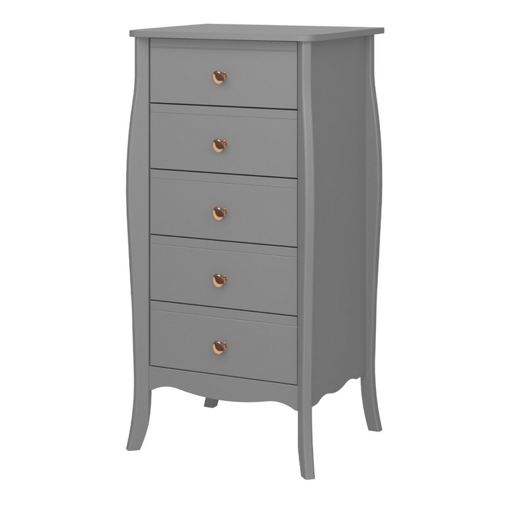 Rhyl 5 Drawer Narrow in Folkestone Grey with Rose Gold Colour Handles | Chest of Drawers | Drawers 