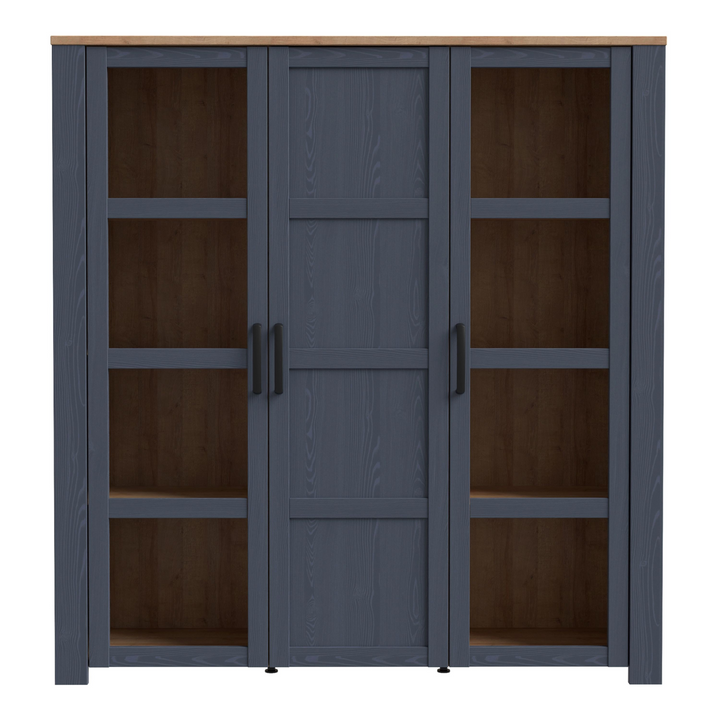 Hitchin 3 Door Large Display Cabinet in Riviera Oak/Navy | Dining Cabinet | Dining Cabinets