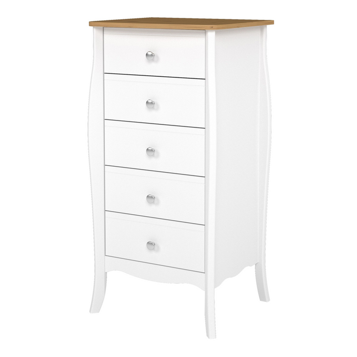 Rhyl 5 Drawer Narrow in Pure White Iced Coffee Lacquer | Chest of Drawers | Drawers 