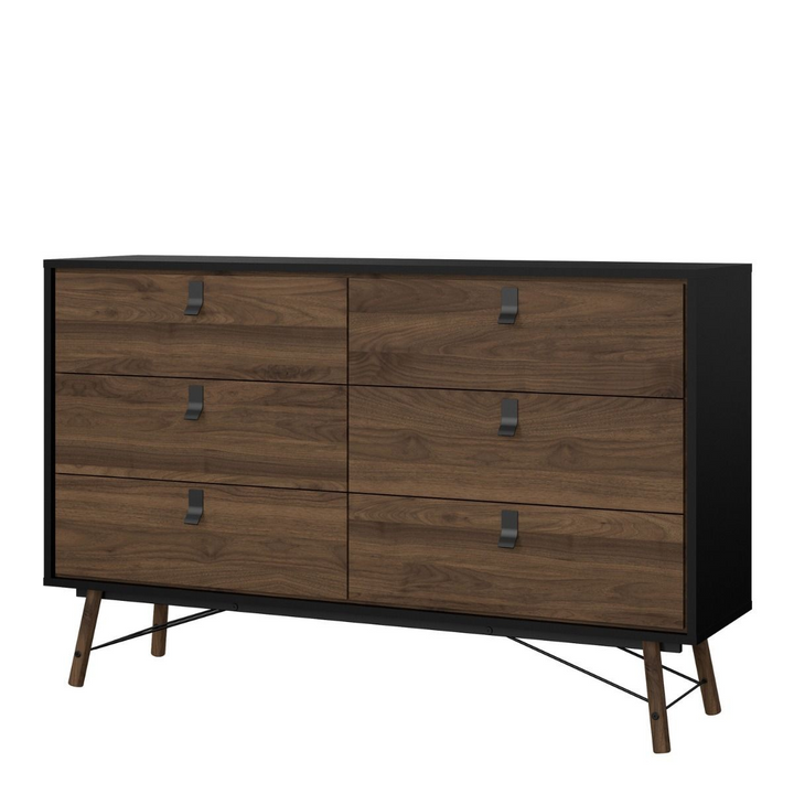 Moubray Wide Double Chest of Drawers 6 Drawers in Matt Black Walnut | Chest of Drawers | Drawers 