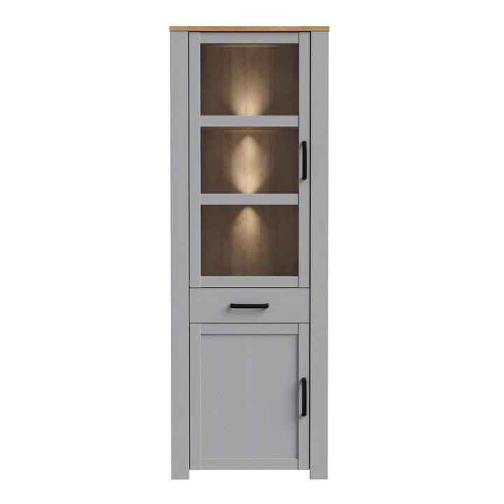Hitchin 2 Door 1 Drawer Narrow Display Cabinet in Riviera Oak/Grey Oak | Dining Cabinet | Dining Cabinets
