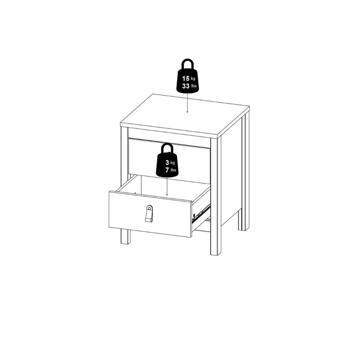 Bournville Bedside Table 2 Drawers in White | Bedside Cabinet | Bedside Cabinets | Bedroom Cabinet