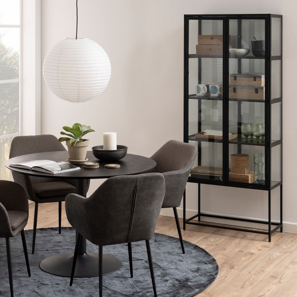 Wishaw Tall Black Metal 2 Door Display Cabinet | Dining Cabinet | Dining Cabinets