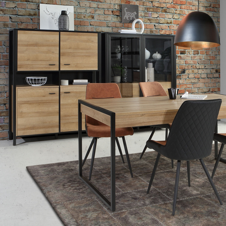 Upminster Rock Storage Cabinet in Matt Black/Riviera Oak | Dining Cabinet | Dining Cabinets