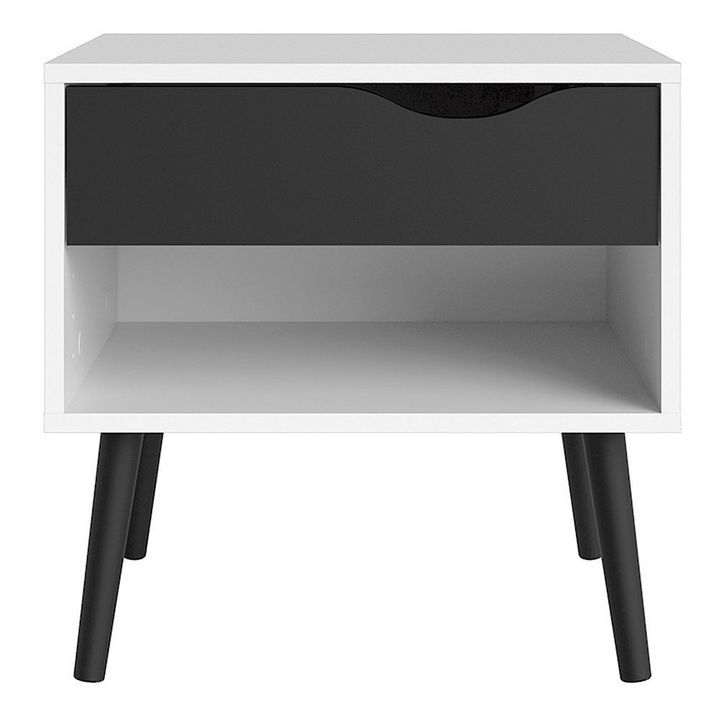 Luton Bedside 1 Drawer in White and Black Matt | Bedside Cabinet | Bedside Cabinets | Bedroom Cabinet