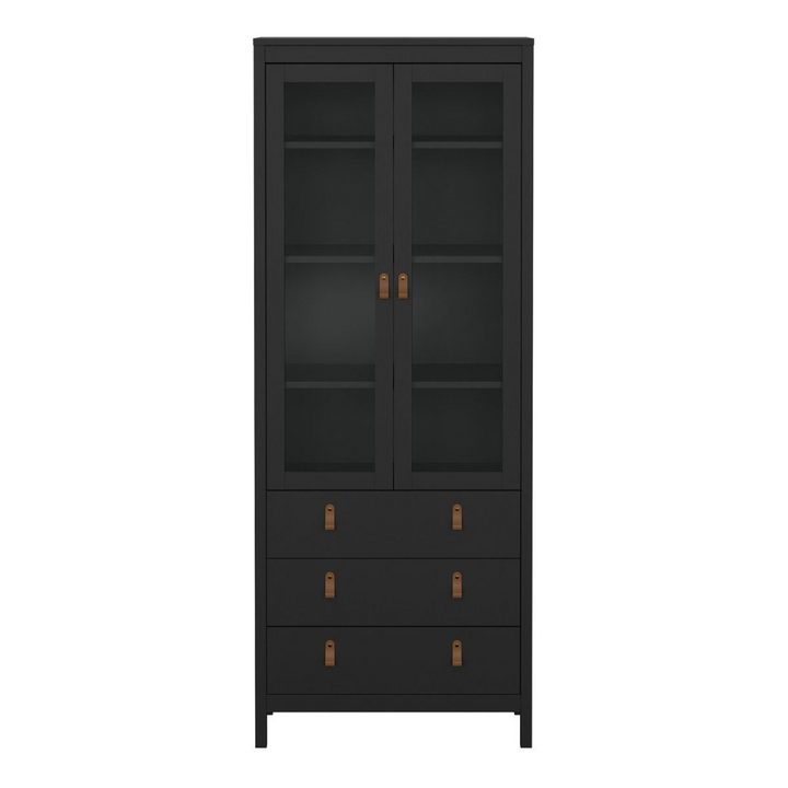 Droitwich China Cabinet 2 Glass Doors with 3 Drawers in Matt Black | Dining Cabinet | Dining Cabinets