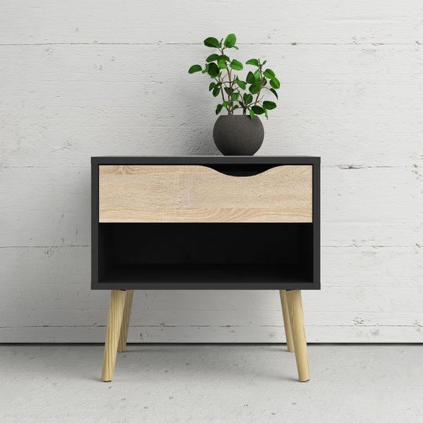 Luton Bedside 1 Drawer in Black and Oak | Bedside Cabinet | Bedside Cabinets | Bedroom Cabinet