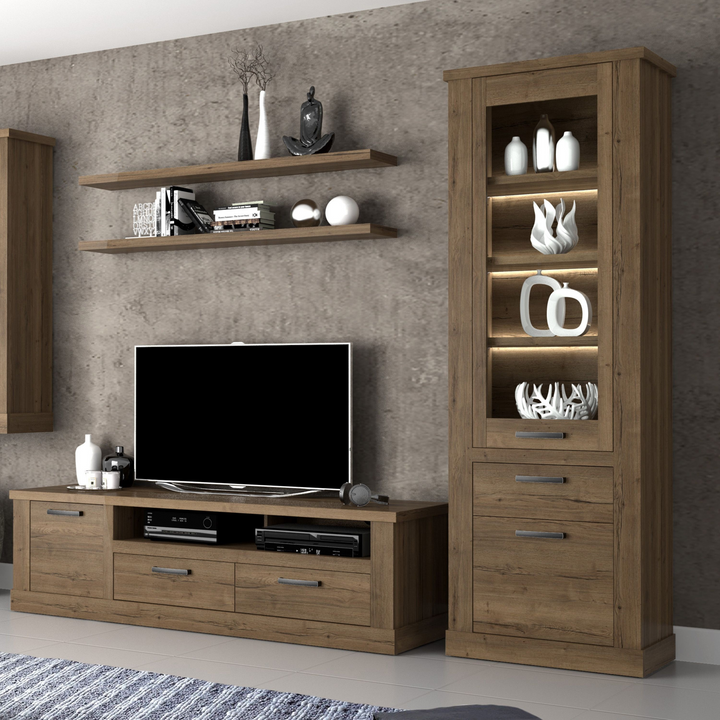 Chichester 2 Door 1 Drawer 3 Shelve Narrow Display Cabinet in Tabak Oak | Dining Cabinet | Dining Cabinets
