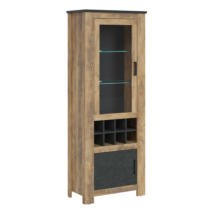 Darwen 2 Door Display Cabinet with Wine Rack in Chestnut and Matera Grey | Dining Cabinet | Dining Cabinets