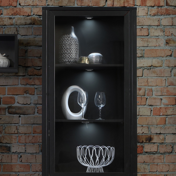 Upminster Rock Wide Display Cabinet in Matt Black/Riviera Oak | Dining Cabinet | Dining Cabinets