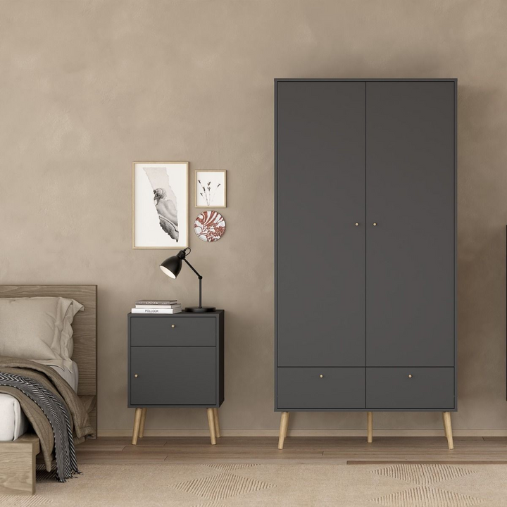 Broadstairs Nightstand 1 Door + 1 Drawer Dark Grey | Bedside Cabinet | Bedside Cabinets | Bedroom Cabinet