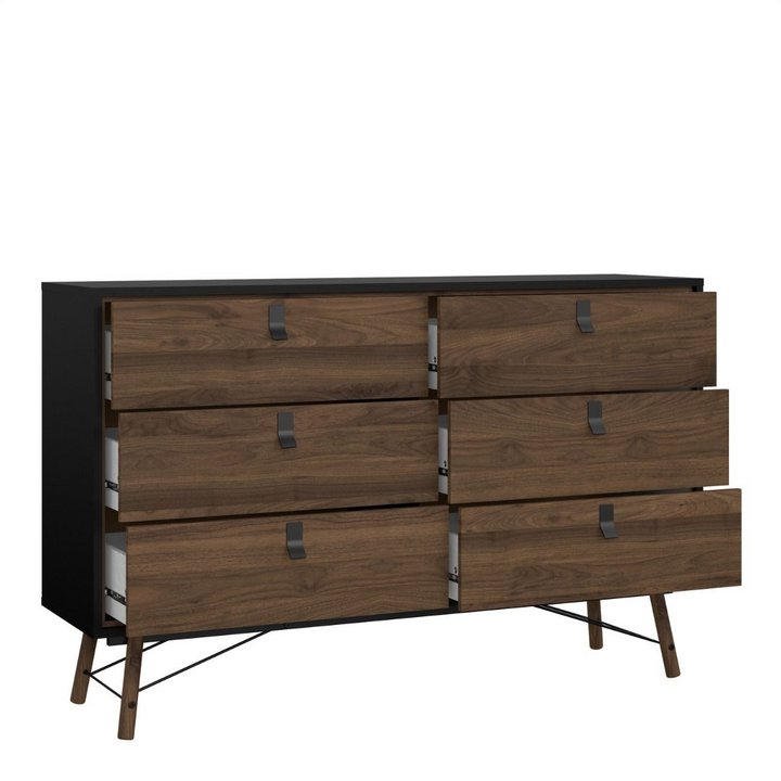 Moubray Wide Double Chest of Drawers 6 Drawers in Matt Black Walnut | Chest of Drawers | Drawers 