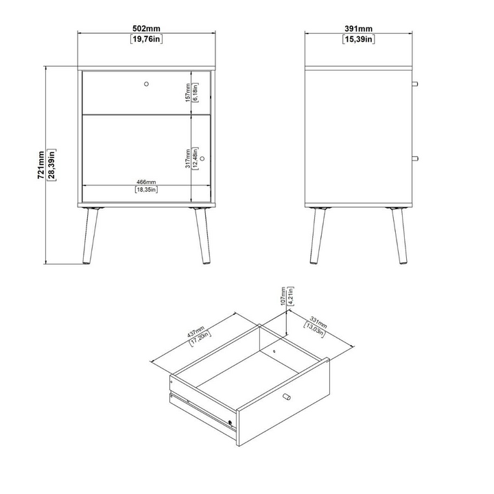 Broadstairs Nightstand 1 Door + 1 Drawer Dark Grey | Bedside Cabinet | Bedside Cabinets | Bedroom Cabinet