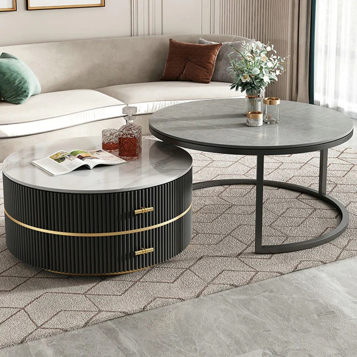 Brixton Nesting Coffee Table With Drawers, Sintered Stone | Coffee Table | Tea Table 