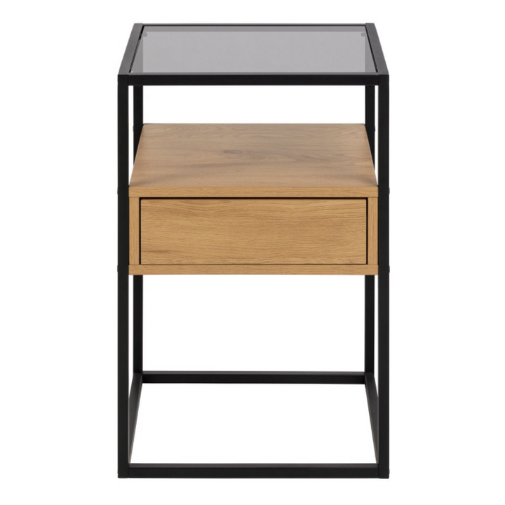 Ilford Square Bedside Table with 1 Drawer in Black and Oak | Bedside Cabinet | Bedside Cabinets | Bedroom Cabinet