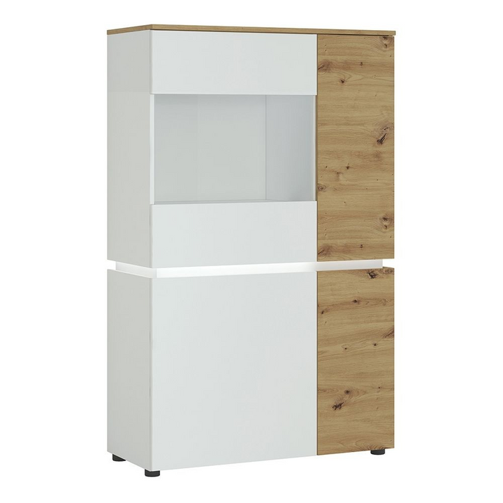 Ecclesfield 4 Door Low Display Cabinet (including LED lighting) in White and Oak | Dining Cabinet | Dining Cabinets