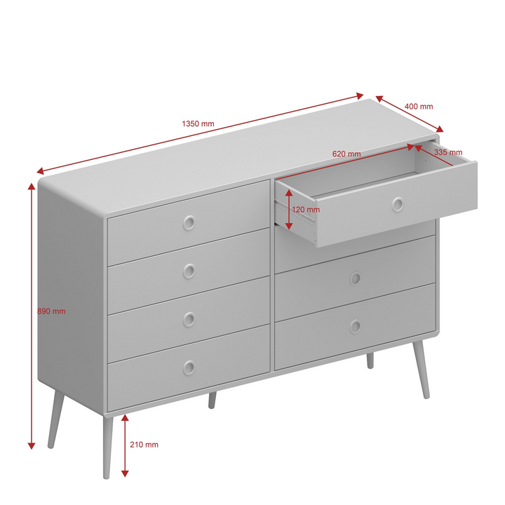 Hanwell 4+4 Wide Chest in Grey | Chest of Drawers | Drawers 