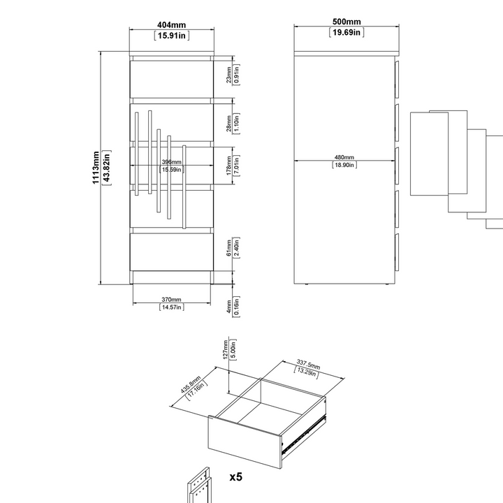 Brook Narrow Chest of 5 Drawers in Jackson Hickory Oak | Chest of Drawers | Drawers 