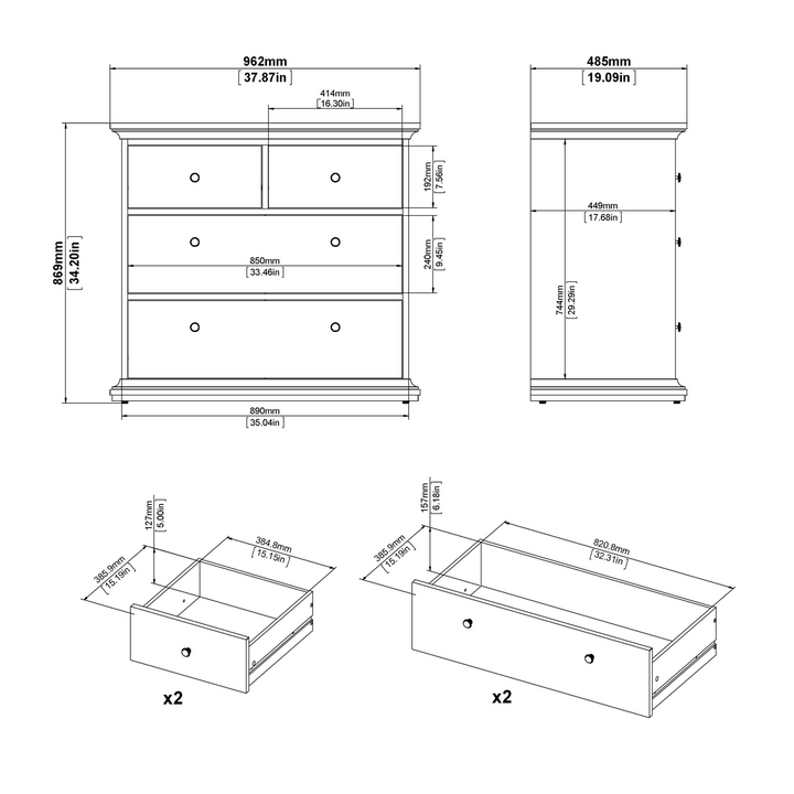 Solihull Chest of 4 Drawers in White and Oak | Chest of Drawers | Drawers 