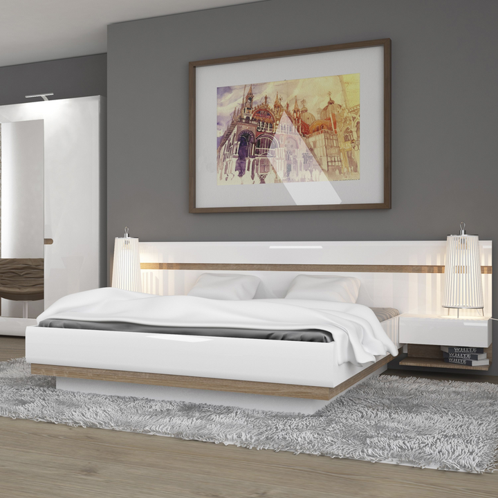 Islington Bedroom Kingsize Bed in White with a Oak Trim with Lift Up Function | Beds | Kingsize Bed