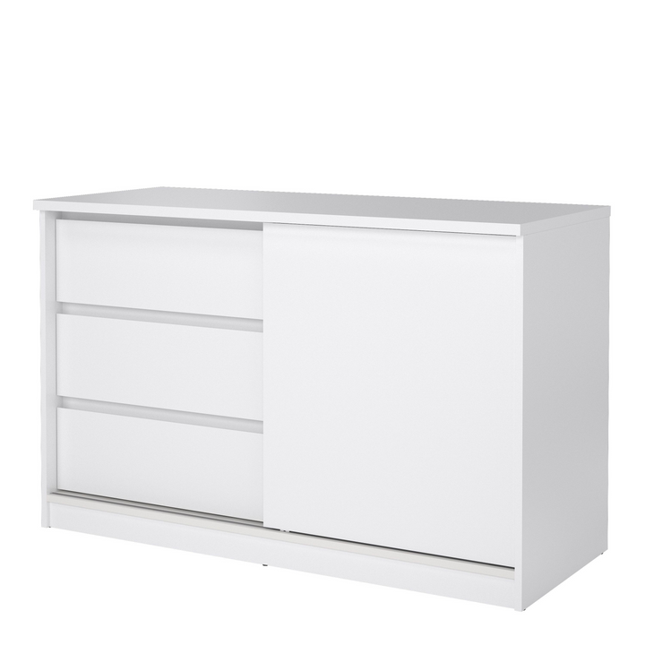 Brook Storage Unit with 1 Sliding Door and 3 Drawers in White High Gloss | Living Room Cabinets | Living Room Cabinet