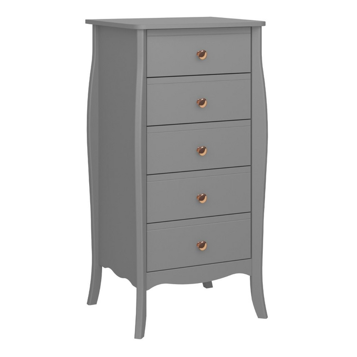 Rhyl 5 Drawer Narrow in Folkestone Grey with Rose Gold Colour Handles | Chest of Drawers | Drawers 