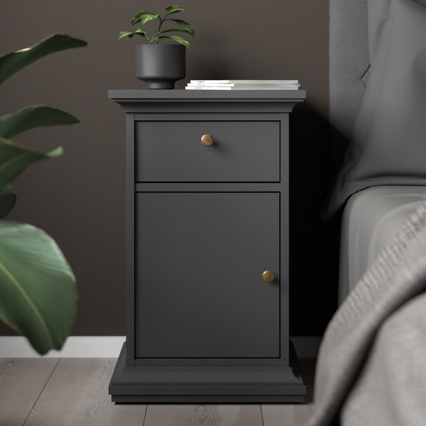 Solihull Nightstand 1 Door + 1 Drawer in Matt Grey | Bedside Cabinet | Bedside Cabinets | Bedroom Cabinet