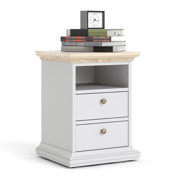 Solihull Bedside 2 Drawers in White and Oak | Bedside Cabinet | Bedside Cabinets | Bedroom Cabinet