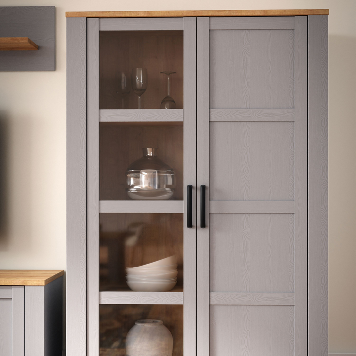 Hitchin 2 Door Display Cabinet in Riviera Oak/Grey Oak | Dining Cabinet | Dining Cabinets