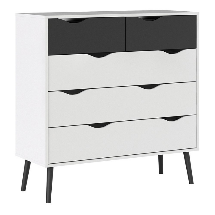 Luton Chest of 5 Drawers in White and Black Matt | Chest of Drawers | Drawers 