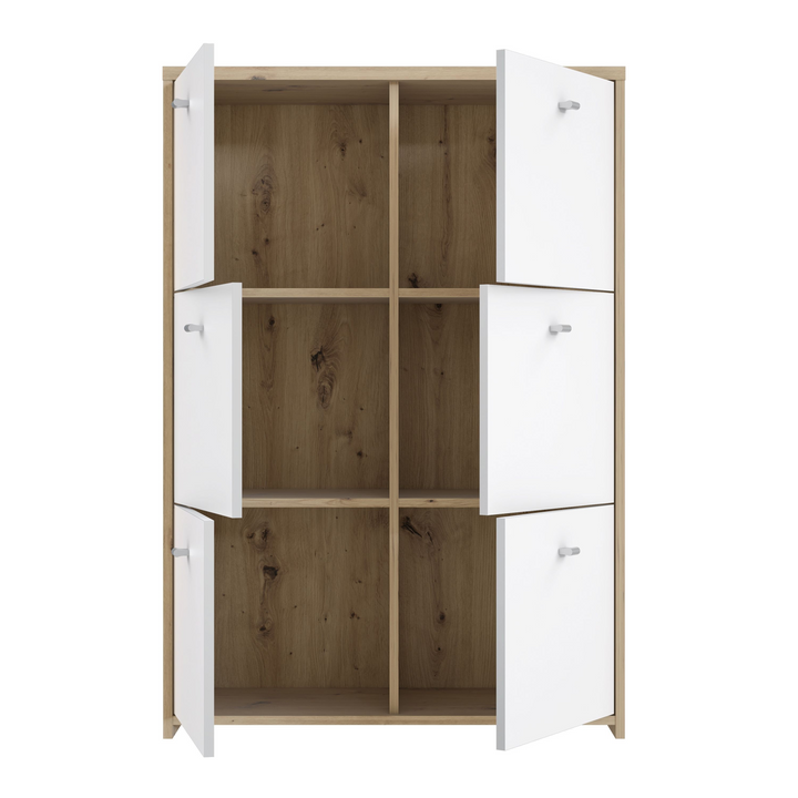 Bicester Chest Storage Cabinet with 6 Doors in Artisan Oak/White | Dining Cabinet | Dining Cabinets