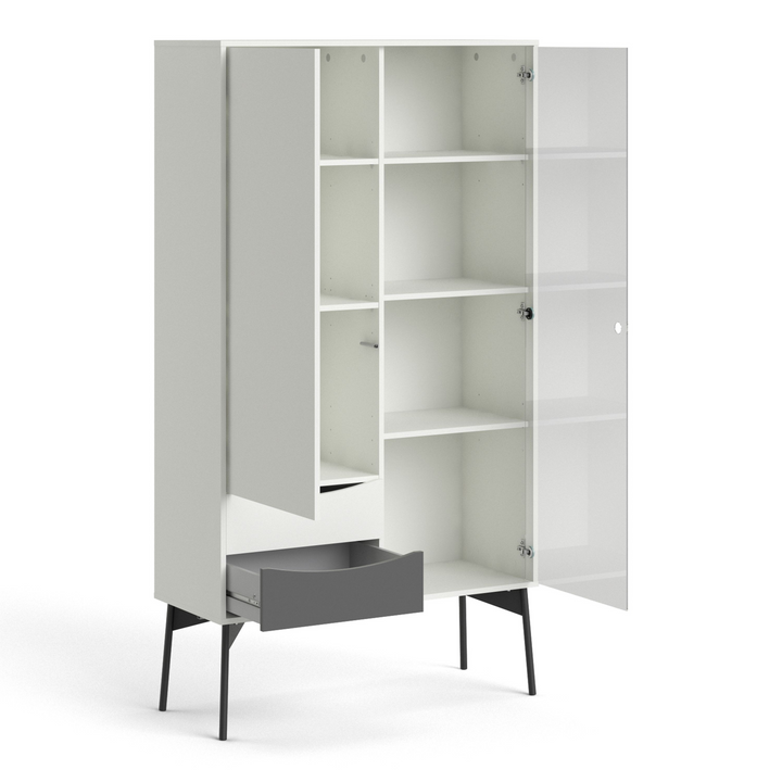 Rutherglen China Cabinet 1 Door 1 Glass Door 2 Drawers in Grey and White | Dining Cabinet | Dining Cabinets