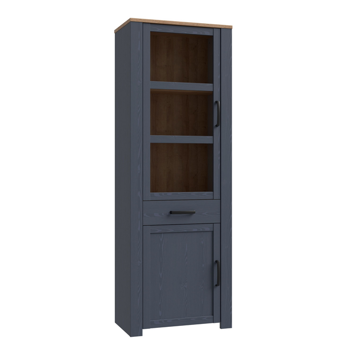Hitchin 2 Door 1 Drawer Narrow Display Cabinet in Riviera Oak/Navy | Dining Cabinet | Dining Cabinets