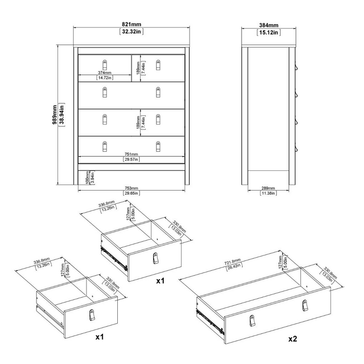 Hindley Chest 3+2 Drawers in Matt Black | Chest of Drawers | Drawers 