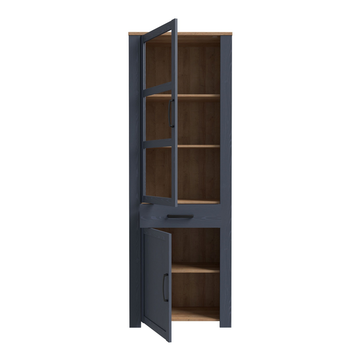 Hitchin 2 Door 1 Drawer Narrow Display Cabinet in Riviera Oak/Navy | Dining Cabinet | Dining Cabinets