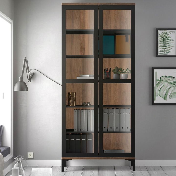 Spalding Display Cabinet Glazed 2 Doors in Black and Walnut | Dining Cabinet | Dining Cabinets