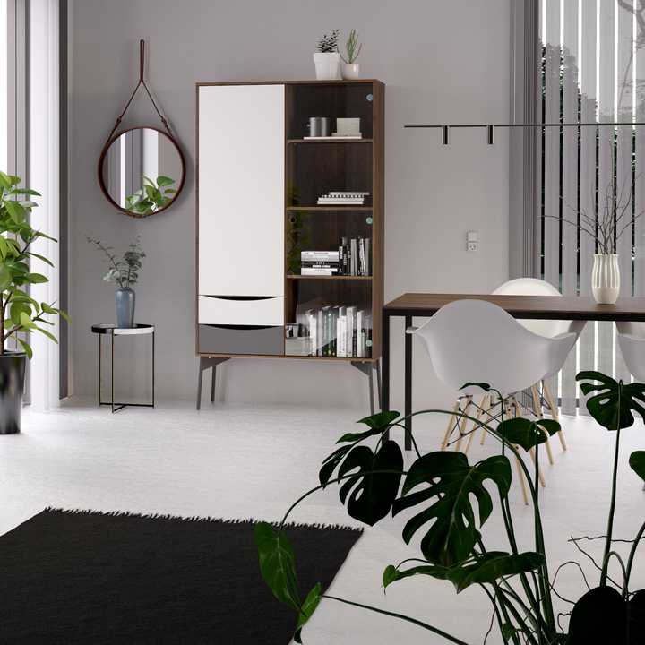 Rutherglen China Cabinet 1 Door 1 Glass Door 2 Drawers in Grey, White and Walnut | Dining Cabinet | Dining Cabinets